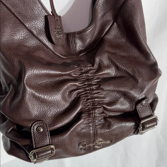 Jessica Simpson Brown Pebbled Shoulder Bag JS5132 Slouchy Buckle Hobo Purse - Picture 5 of 12